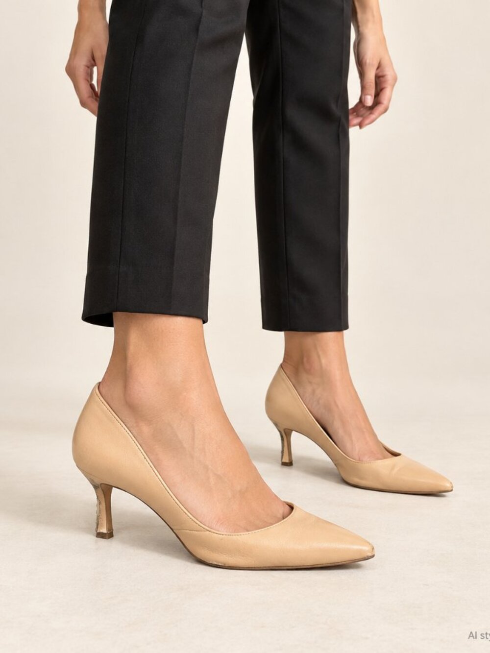 Ann Taylor Nude Tan Leather Pointed Toe Pumps Size 9M
